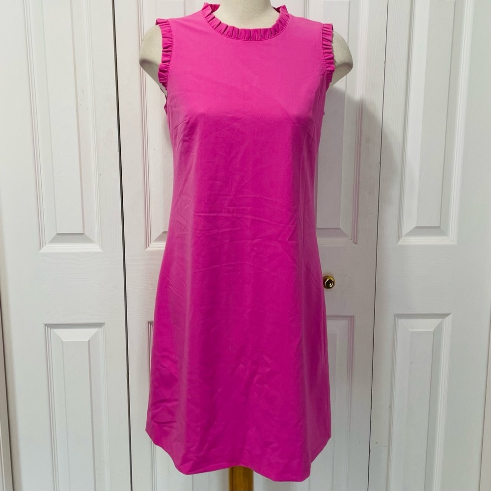 J. Crew Hot Pink Sleeveless Shift Dress with Ruffle Trim